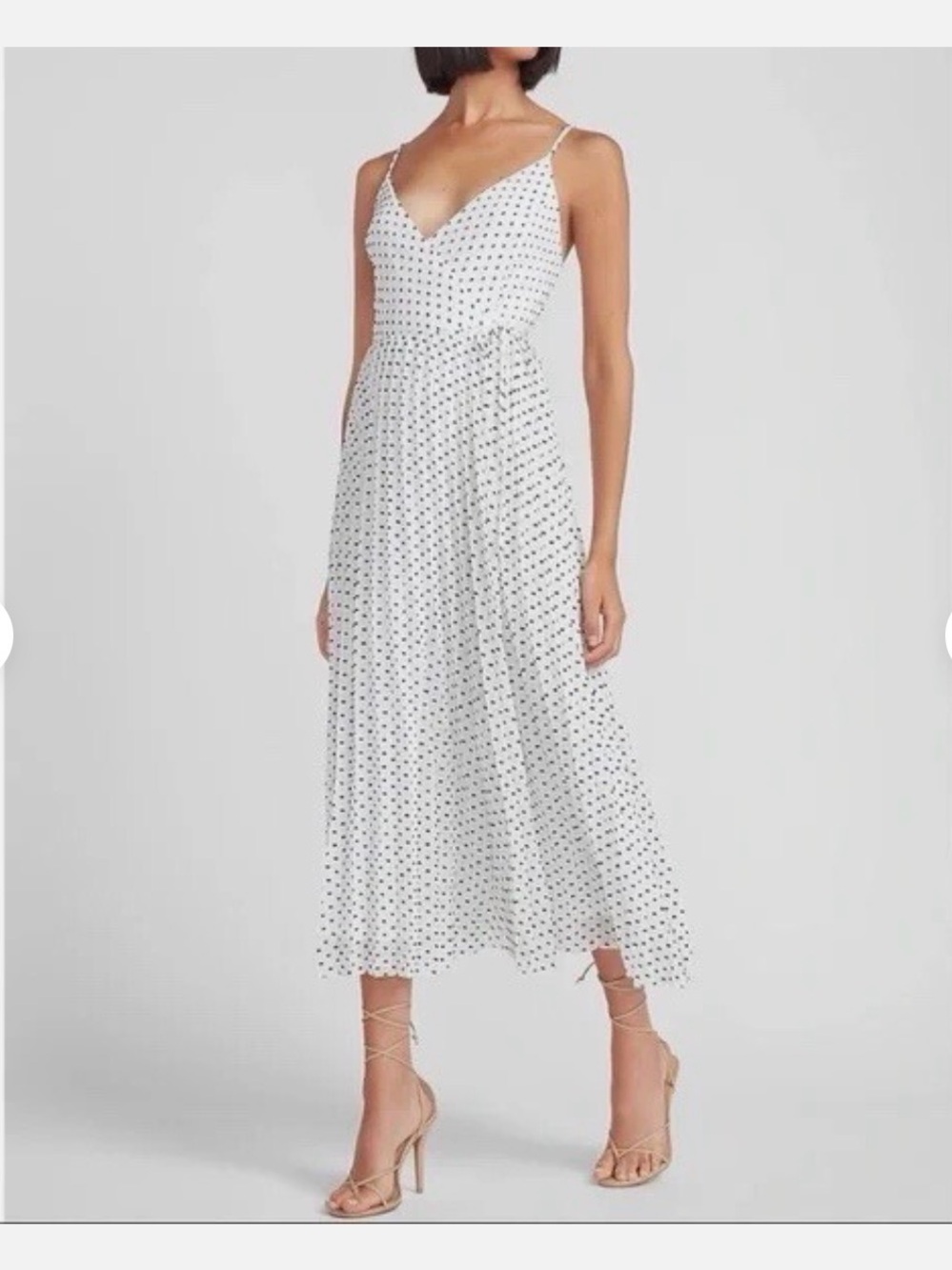 Express White Pleated Wrap Dress with Black Polka Dots
